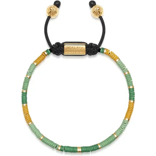 Men`s Beaded Bracelet with Green Mini Disc Beads - Nialaya - Modalova