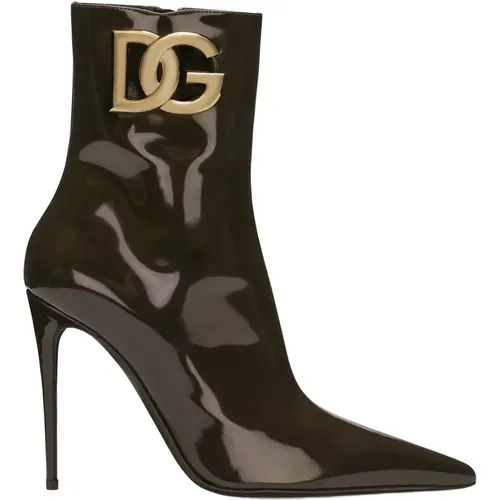 Patent Leather Logo Ankle Boots , female, Sizes: 6 1/2 UK, 6 UK - Dolce & Gabbana - Modalova