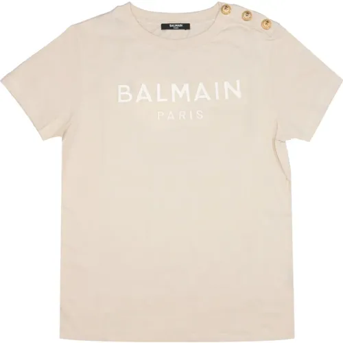 Kinder Baumwoll Rundhals T-shirt mit Logo-Print - Balmain - Modalova