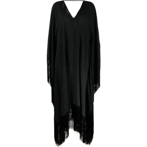 Schwarzer Crepe Kaftan mit Fransenkante - Taller Marmo - Modalova