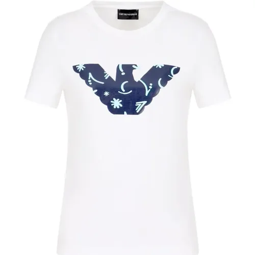 Weißes Baumwollmisch-Jersey-T-Shirt , Damen, Größe: M - Emporio Armani - Modalova