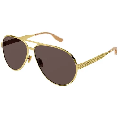 Gold Brown Sunglasses Gg1513S 002 , male, Sizes: 64 MM - Gucci - Modalova