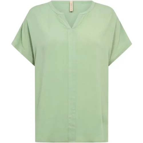 Grüne Bluse mit V-Ausschnitt und Kurzen Ärmeln , Damen, Größe: L - Soyaconcept - Modalova