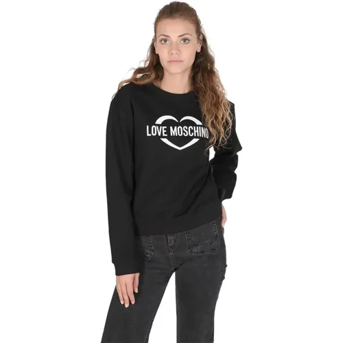 Schwarzer Baumwoll-Sweatshirt mit Einlage , Damen, Größe: S - Love Moschino - Modalova