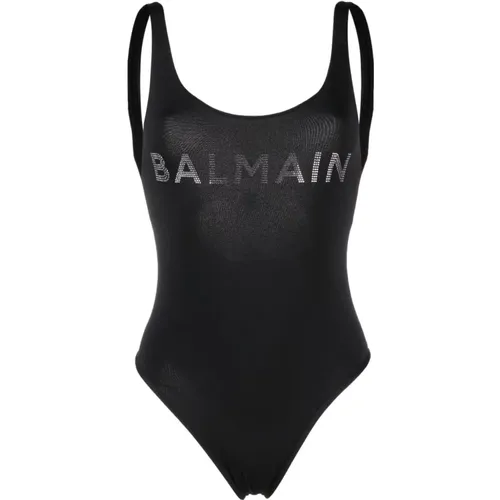 Schwarzer Logo Badeanzug , Damen, Größe: 2XL - Balmain - Modalova