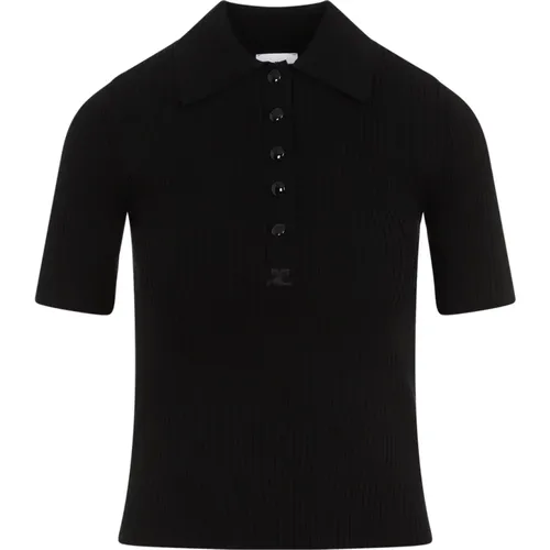 Schwarzes Rippstrick-Poloshirt , Damen, Größe: S - Courrèges - Modalova