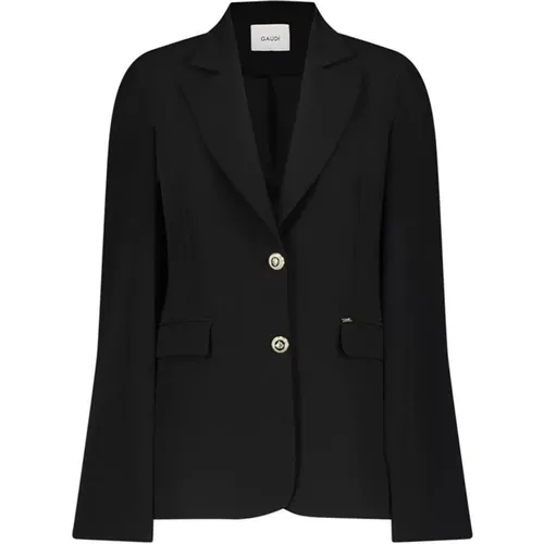 Schwarzer Stretch-Blazer mit Reverskragen , Damen, Größe: M - Gaudi - Modalova