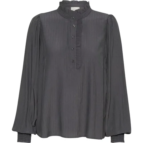 Feminine Bluse mit Puffärmeln , Damen, Größe: M - Kaffe - Modalova