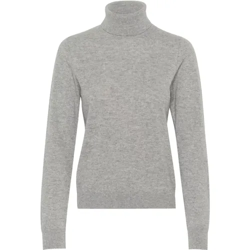 Kaschmir Strick Rollkragenpullover Grau Melange , Damen, Größe: L - Part Two - Modalova