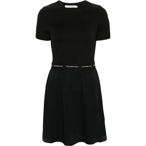 Besticktes Logo Schwarzes Kleid , Damen, Größe: S - Calvin Klein Jeans - Modalova