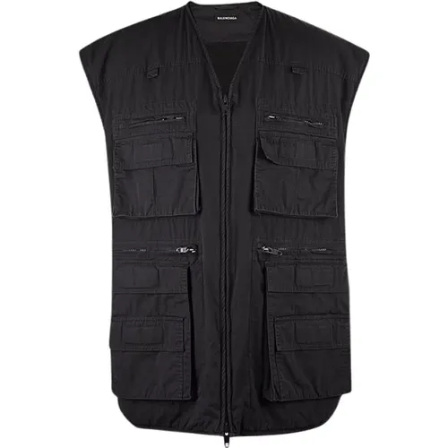 Navy Sleeveless Gilet with Cargo Pockets , male, Sizes: XS, S - Balenciaga - Modalova