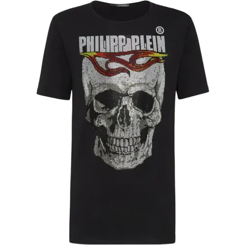 Kristallschädel Druck Rundhals T-shirt , Herren, Größe: M - Philipp Plein - Modalova