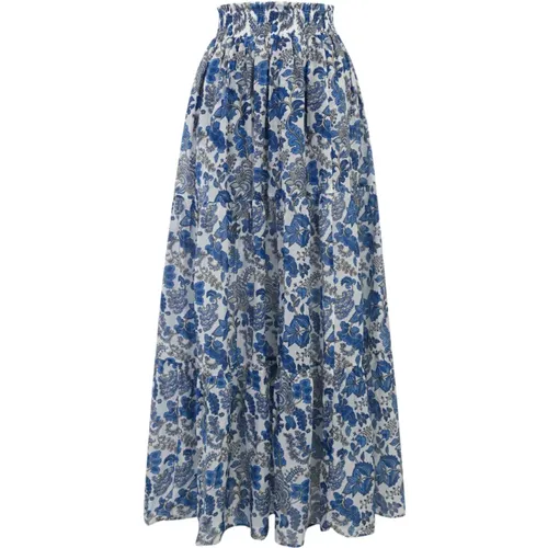 Floral Silk Long Skirt Ruffle Design , female, Sizes: M - MC2 Saint Barth - Modalova