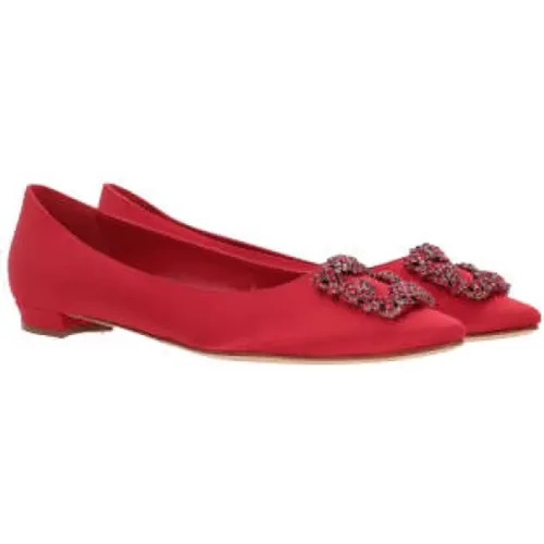 Rote flache Schuhe aus Seide mit Juwelen-Schnalle - Manolo Blahnik - Modalova