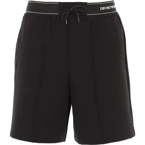 Schwarze Shorts mit Kordelzug aus Doppel-Jersey , Herren, Größe: M - Emporio Armani - Modalova