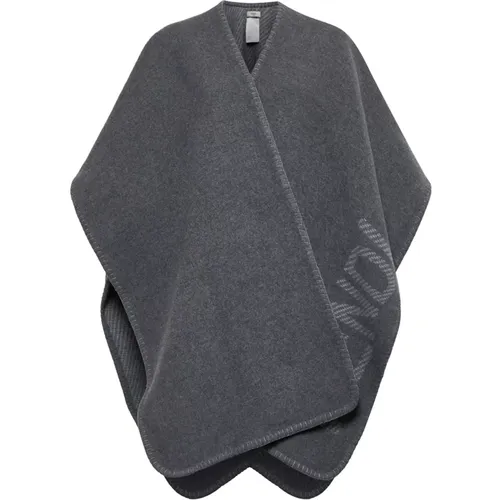 Grey Wool Cashmere Poncho with Logo , female, Sizes: ONE SIZE - Fendi - Modalova