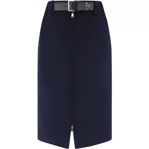 Skirt with Zip Closure and Leather Belt Detail , female, Sizes: L - Prada - Modalova
