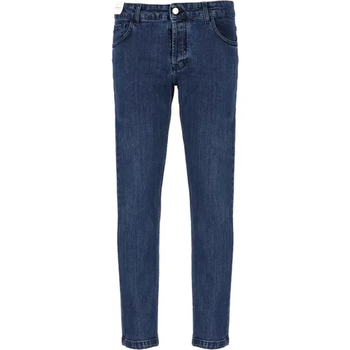 Cotton Jeans with Leather Tab , male, Sizes: W31, W34, W33, W32 - Entre amis - Modalova