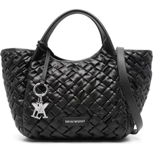 Schwarze Tasche mit geflochtenem Design und Logoanhänger - Emporio Armani - Modalova