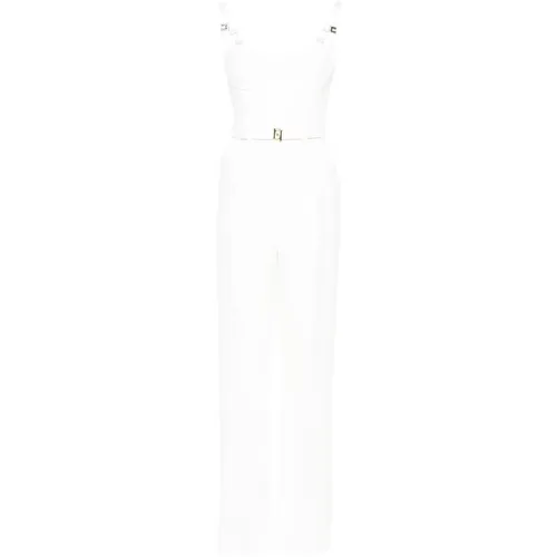 Ivory Weißer Jumpsuit mit Bustier-Stil Ausschnitt , Damen, Größe: S - Elisabetta Franchi - Modalova