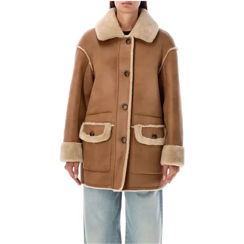 Wendbarer Shearling Mantel Kamel Aw24 , Damen, Größe: S - Urbancode - Modalova