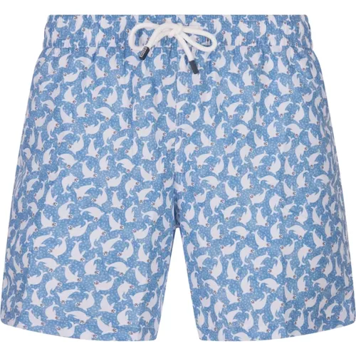 Blue Sea Swim Shorts with Seal Pattern , male, Sizes: 2XL, L, M, XL - Fedeli - Modalova