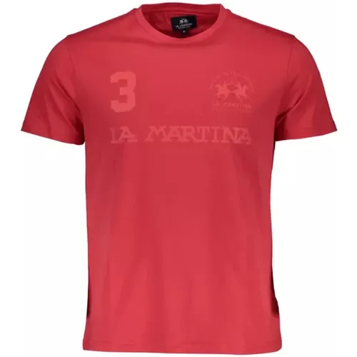 Rotes Baumwoll T-Shirt, Kurzarm, Rundhals, Druck, Logo , Herren, Größe: M - LA MARTINA - Modalova