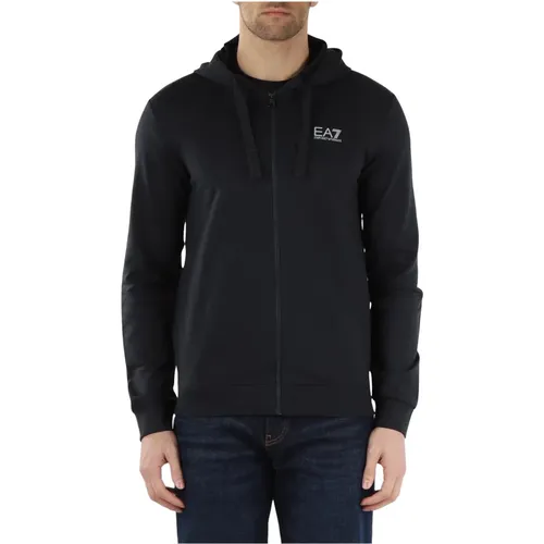Cotton Hooded Zip-Up Sweatshirt , male, Sizes: XL, M, S - Emporio Armani EA7 - Modalova