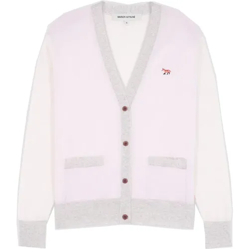 Color Block Merino Wool Cardigan Sweater , female, Sizes: M, L, S, XS - Maison Kitsuné - Modalova