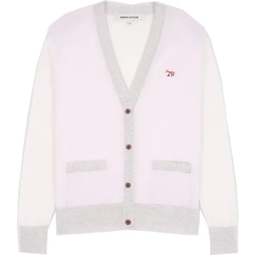 Color Block Merino Wool Cardigan Sweater , female, Sizes: M, S - Maison Kitsuné - Modalova