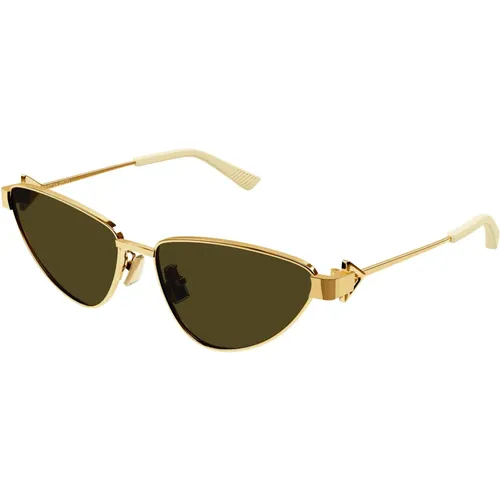 Gold/Brown Sunglasses , female, Sizes: 59 MM - Bottega Veneta - Modalova