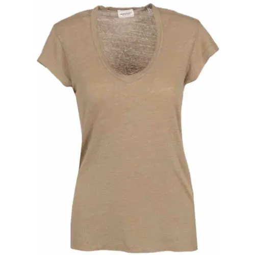 V-Ausschnitt Leinen T-Shirt Khaki , Damen, Größe: M - Isabel Marant Étoile - Modalova