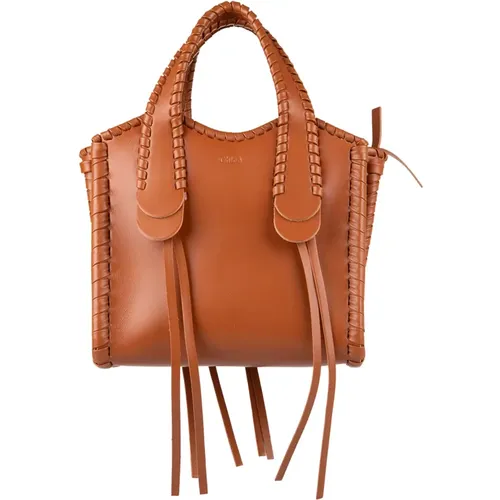 Caramel Leather Mony Handbag with Decorative Stitching , female, Sizes: ONE SIZE - Chloé - Modalova