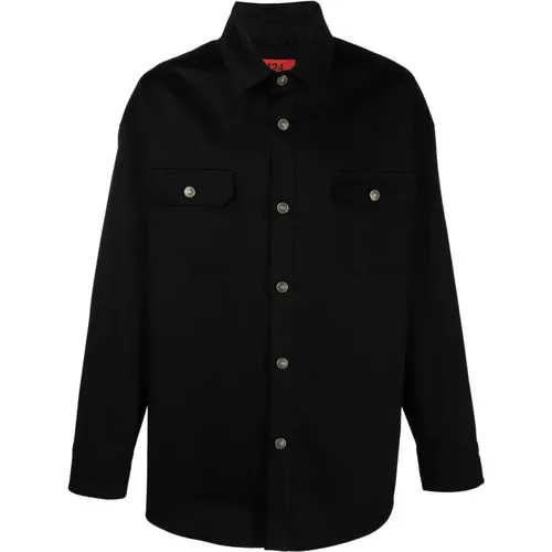 Schwarzes Baumwollhemd mit Knopfverschluss - 424 - Modalova