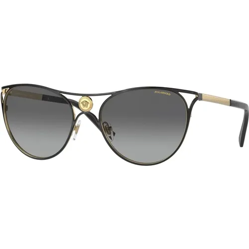 Schwarze Gold/Grau Getönte Sonnenbrille - Versace - Modalova