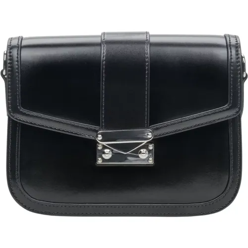 Luxuriöse Schwarze Lederhandtasche mit Silber-Hardware , Damen, Größe: ONE Size - Estro - Modalova