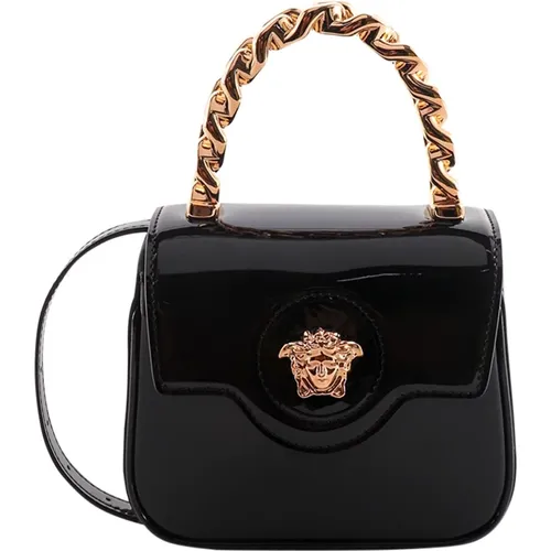 Schwarze Lederhandtasche mit Kettenhenkel - Versace - Modalova