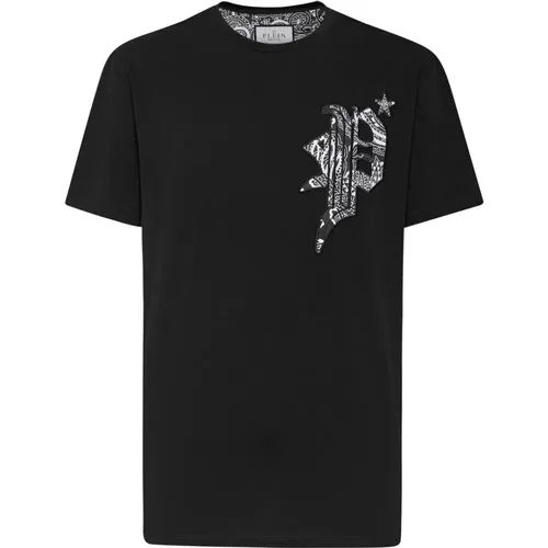 Schwarze Paisley Gothic Kurzarm T-Shirts und Polos - Philipp Plein - Modalova