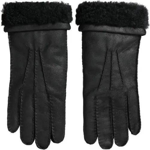 Schwarze Leder Pelz Fäustling Handschuhe , Herren, Größe: 10 IN - Dolce & Gabbana - Modalova