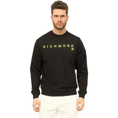 Schwarzer Baumwoll-Crewneck-Logo-Pullover , Herren, Größe: S - Richmond - Modalova