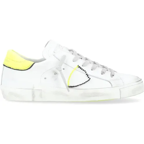 Paris X Ledersneaker in Weiß und Fluoreszierendem Gelb , Herren, Größe: 45 EU - Philippe Model - Modalova
