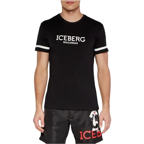 Schwarzes Baumwoll Regular Fit T-Shirt , Herren, Größe: XL - Iceberg - Modalova