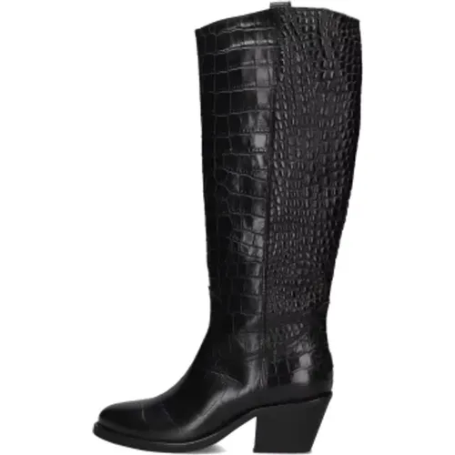 Schwarze Krokodil-Print Stiefel , Damen, Größe: 37 EU - Shabbies - Modalova