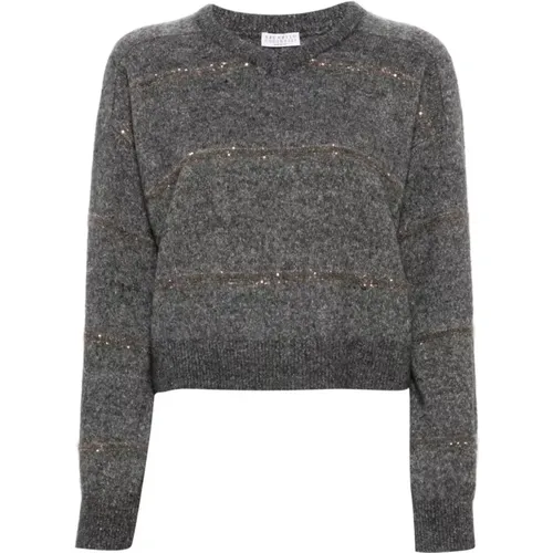 Grey Alpaca-Cotton Blend V-Neck Sweater , female, Sizes: XS, M, S - BRUNELLO CUCINELLI - Modalova