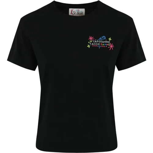 Schwarzes Baumwoll-T-Shirt mit fluoreszierendem Logo , Damen, Größe: S - MC2 Saint Barth - Modalova