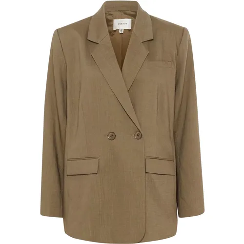 Stone Gray Linen Blazer Jacket , female, Sizes: XL, L, S, XS, M - Gestuz - Modalova