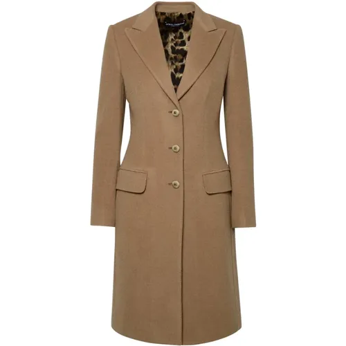 Slim Fit Camel Coat , female, Sizes: XS, S - Dolce & Gabbana - Modalova