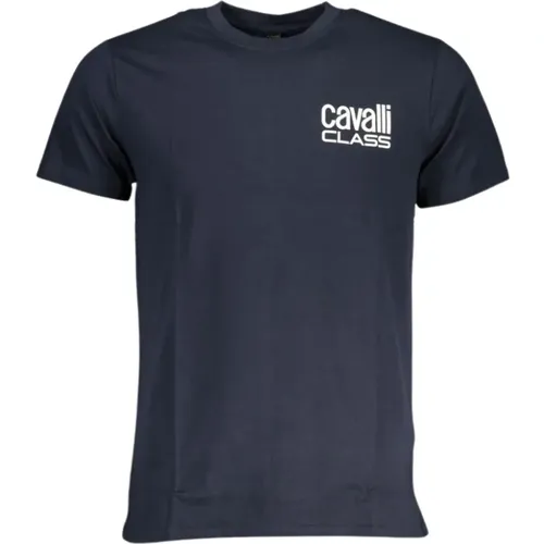 Blau Baumwolle Logo Print T-Shirt , Herren, Größe: L - Cavalli Class - Modalova