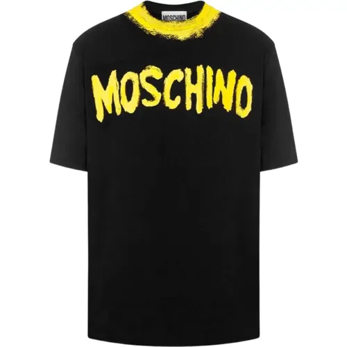 Handgemaltes Logo-Print T-Shirt - Schwarz , Herren, Größe: M - Moschino - Modalova
