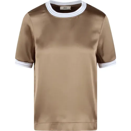 Gestreiftes Satin T-Shirt Ss24 , Damen, Größe: XS - Herno - Modalova